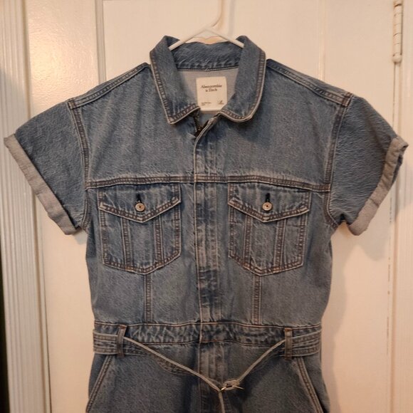 NWOT Abercrombie and Fitch 90s Relaxed Denim Jumpsuit Large Petite - Picture 1 of 8